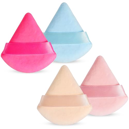 Image of GLUN Ultrasoft Triangle Shape Velour Powder Puffs, Pack of 4 Multicolour, Apply for Daily Makeup Such as Foundation, Cream, Blush Sponge For Wet & Dry Makeup