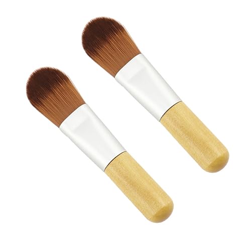 Mikinona Mini Foundation Brush Set 2 Pack Quality Soft Dense Nylon Fiber Short Wooden Handle Ideal for Mini Makeup Portable Cosmetics