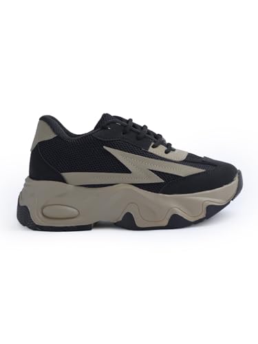 Image of JM LOOKS Women Bold Black & Beige Lightning Sneakers Shoes High-Performance, Stylish, and Built for Comfort