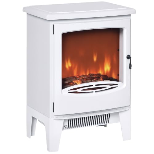 Homcom Chimenea Eléctrica Portátil De 900 1800w Con Efecto De Llama Termostato Ajustable Y Protección Sobrecalentamiento Hasta 20 M 39x26x54,8 Cm Blanco