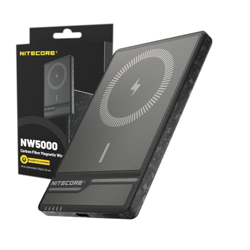 Image of Nitecore NW5000 Carbon Fiber Magnetic Wireless Power Charger with Eco-Sensa Type C Fast Charging Cable