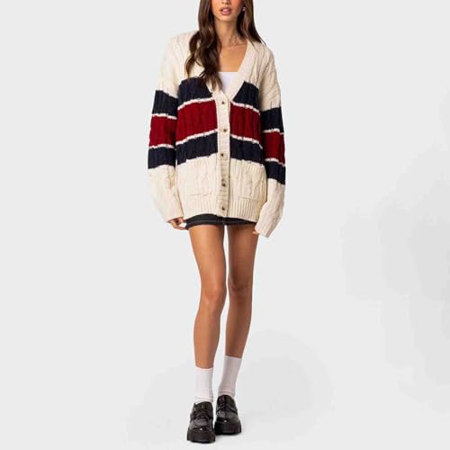 Women's Preppy Cardigan V Neck Long Sleeve Sweater Button Down Fall Casual Soft Knit Jacket3