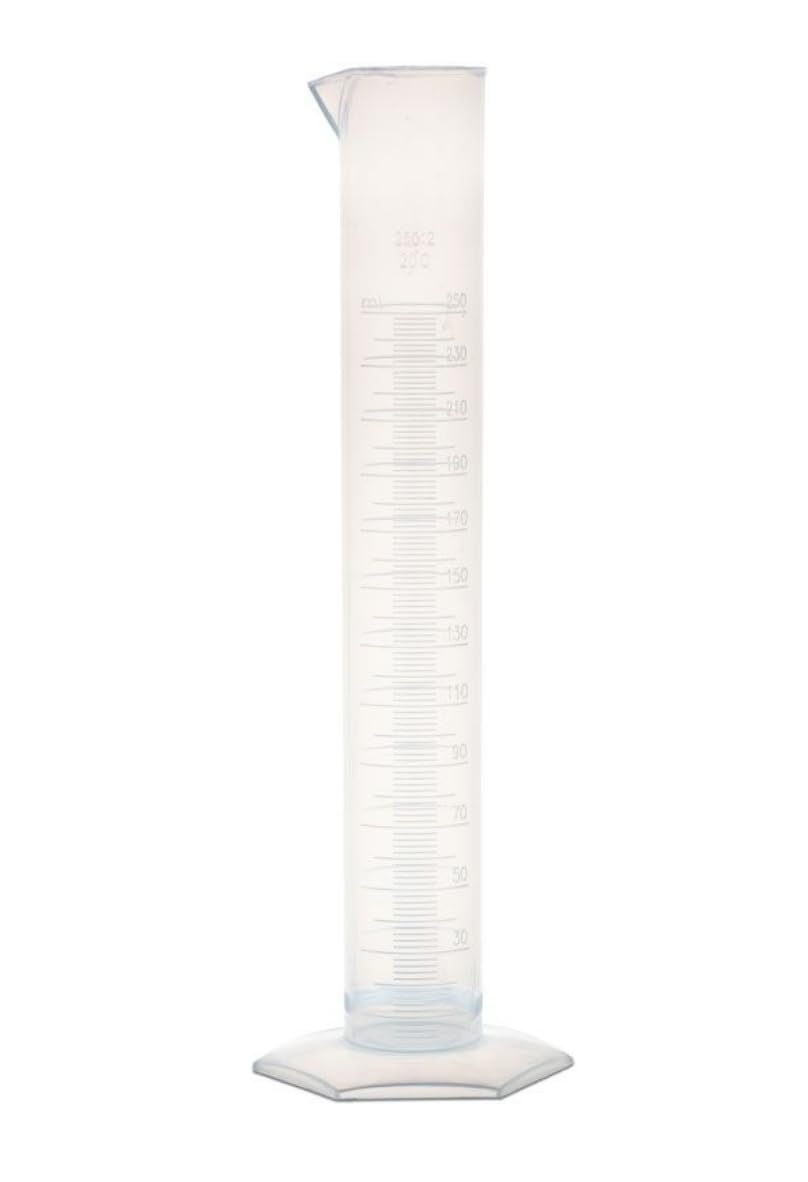 United Scientific™ Plastic Graduated Cylinder, 250mL - Scientific Measuring Cylinder with Hexagonal Base - Polypropylene Plastic - Laboratory Quality, Autoclavable