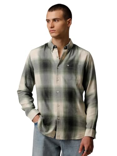 Image of THE BEAR HOUSE Men's Checked Slim Fit Cotton Casual Shirt | Green1 | TBH-SIVIA-GR