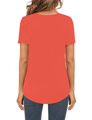 Image of Elesomo Womens T Shirts V Neck Summer Short /Long Sleeve Cotton Tops Tees