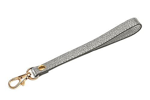Dragonne en cuir véritable anti chute pour téléphone portable argenté à verrou