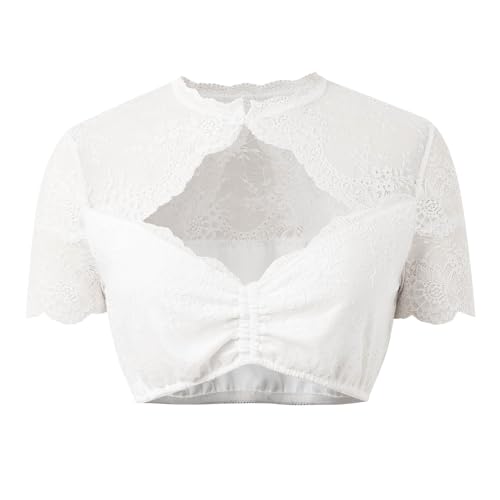 Vestido Dirndl para Mujer, Estilo Oktoberfest de Alemania, de Manga Corta, para espectáculos cerveceros, Camisetas sin Mangas (White, XL)