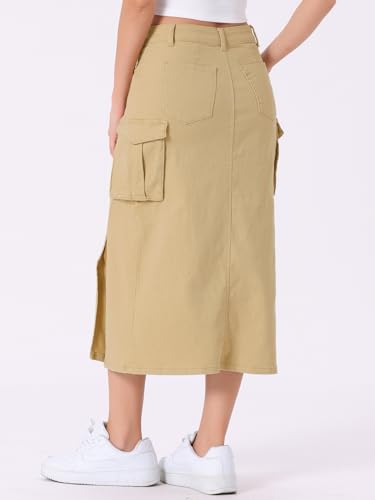 Allegra K Cargo Skirt with Slit for Women's Casual High Waist Cotton Midi Skirt with Pockets3