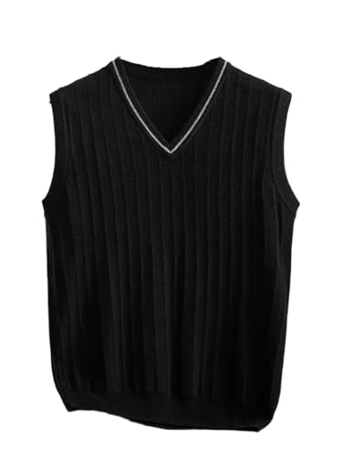 Men's V-Neck Cashmere Waistcoat Striped Knitted Sleeveless Pullover Sweater Vest Top