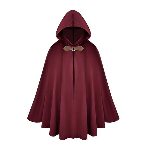 Renaissance Hooded Red Cloak Medieval Velvet Cape with Hood Men Women Capelet for Hobbit Halloween Costume