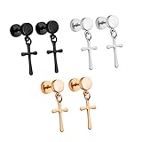 ibasenice Pendientes de Acero Inoxidable 6 Mm Estilo Cruz 3 Pares (acero, Negro, Dorado) Pendientes Decorativos para Mujer y Retro para Fiesta y Uso Diario
