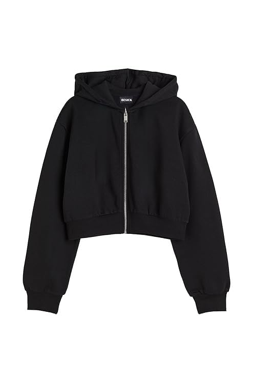 Image of Besick Winter Wear Cotton Oversized Relax Fit Plain Drop Shoulder Hooded Neck Zip Up Crop Zipper for Women