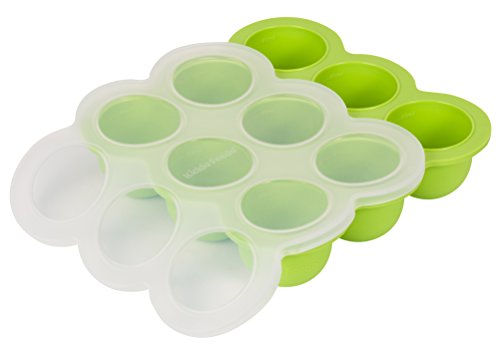Kiddo Feedo Baby Food Storage Container And Freezer Tray With Silicone Clip-On Lid - 9X2.5Oz Easy-Out Portions - Free E-Book By Award-Winning Author/Dietitian - Green #TOP6