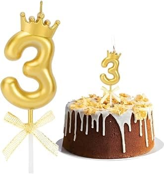 Party Port Shiny Gold Number 3 Crown Candle for 3rd Birthday or Anniversary Celebration (2.36 Inch,Pack of 1)