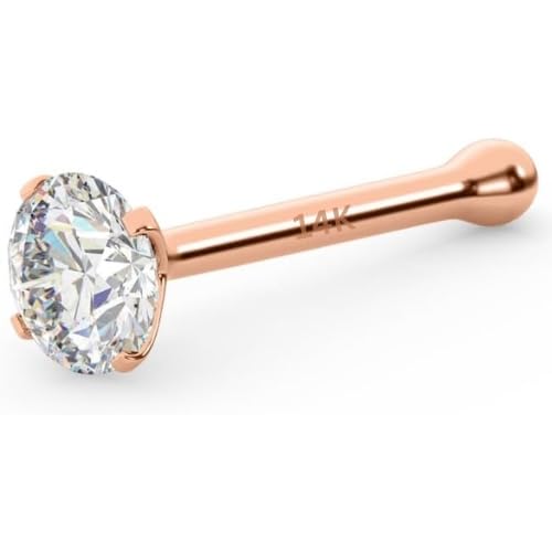 EternalDia IGI Certified 1.5mm/1.7mm/2mm Diamond Nose Stud With Ball / 14K Gold Nose Stud in 20 Gauge/Nose Ring Bone Diamond Color-I-J, Diamond Clarity- I2-I3 For Women
