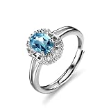 KnSam Anillos de boda auténticos, 9 K/14 K/18 K, oro blanco, anillos de amistad con topacio azul, corte ovalado, oro blanco Au 375/585/750, anillos para parejas, moissanita, talla 47-65, Oro blanco