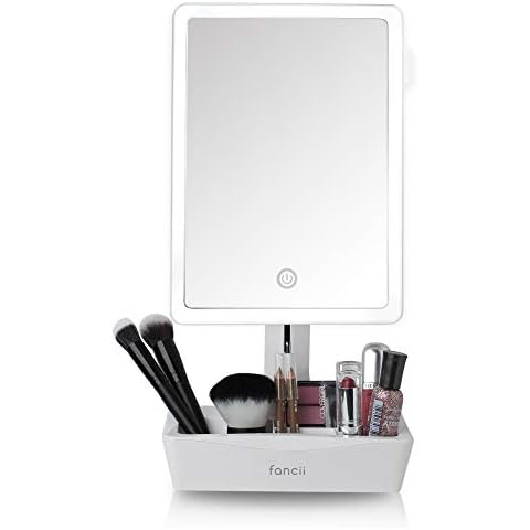 Fancii LED Lighted XL Large Vanity Makeup Mirror with 10X Magnifying Mirror - Dimmable Natural Light, Touch Screen, Dual Power, Adjustable Stand with Cosmetic Organiser (Gala) Cover