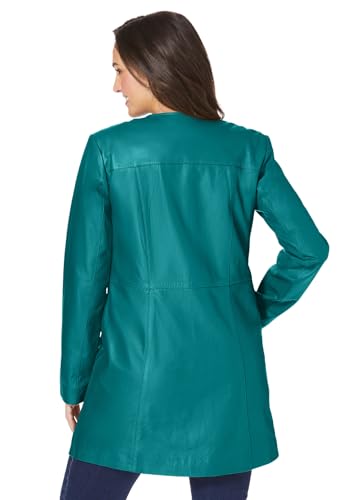 Jessica London Women's Plus Size Three Quarter Length Jacket Real Leather Oversized Long Coat2