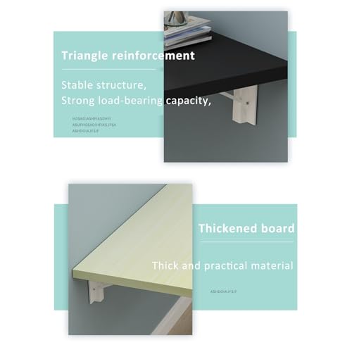 Table pliante murale en bois 70cm - Bureau à abattants flottant et compact - 4