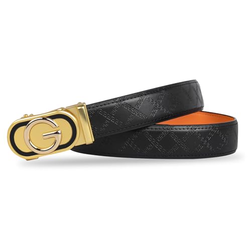 Image of Aurolran Men&Womens Leather Dress Belt Business Automatic Buckle Belt Color-Black Silver Gold