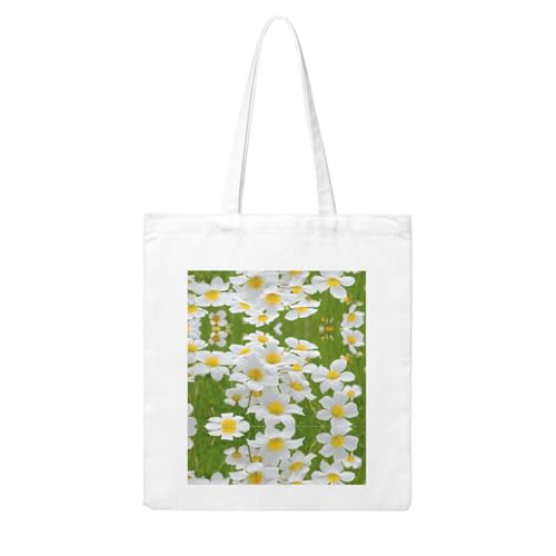Floral Flowers Daisies Print Canvas Shopping Bag Large Capacity Handbag For Books, Mobiles, And More