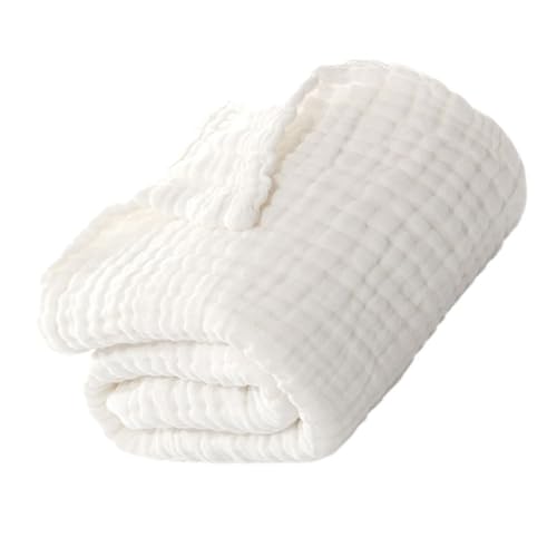 POPETPOP Couverture D'emmaillotage en Coton Mousseline Blanche pour Bébé, Douce et Respirante, pour Bain et Poussette, Régulation Température Assurée