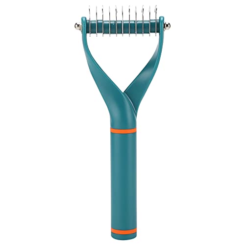 Gavigain Dual Sided Stainless Steel Pet Comb, Efficient Hair Removal, Skin Friendly Curved Teeth, Rusts, for Dogs and Cats with Thick Coats (Dark Green)