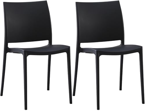CLP Sillas de Jardin en Juego de 2, apilables y Resistentes a la Intemperie Meton, con reposabrazos, UV, plastico, hasta 150 kg Color:Negro