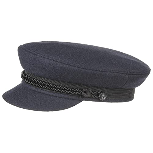 fiebig Gorra Elbsegler para Hombre y Mujer | Sombrero de capitán de línea clásica | Gorra de Tela Marinera Tradicional | Gorra con Visera, cordón, Botones de Ancla y Emblema (58-L, Azul)