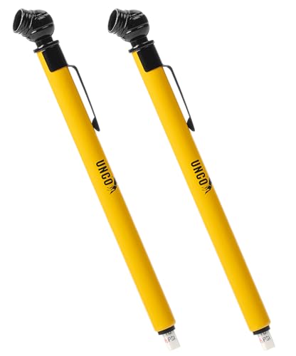 Image of UNCO- Pencil Tire Pressure Gauge, 2 Pack, 10-75 PSI, Yellow, Stainless Steel Body, Metal Made Nozzle, Rust and Corrosion Resistant, Pencil Air Pressure Gauge for Tires, 3 Measurements for Cars, Bikes