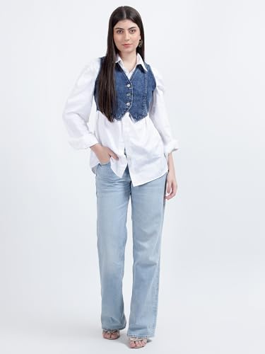 Image of DRAPE AND DAZZLE Stylish Denim Jacket |Casual Wear Jacket | Trending Crop Waistcoat Jacket for Women DD-097