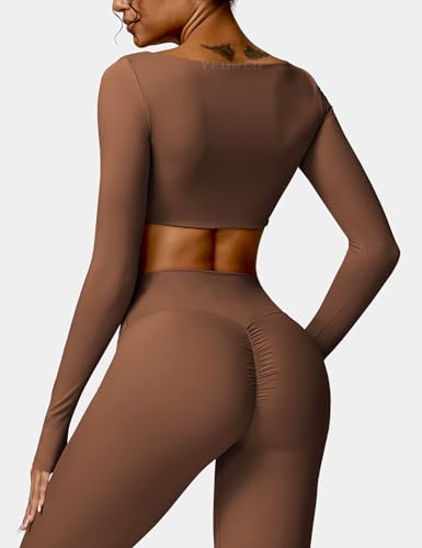 Image of YEOREO Kyla Women Crop Top Long Sleeve Padded Sports Low Medium Impact Yoga Shirt Workout
