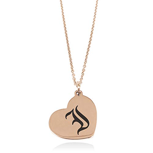 Tioneer Rose Gold Plated Stainless Steel Letter I Initial Old English Monogram Floating Heart Tag Charm Pendant Necklace