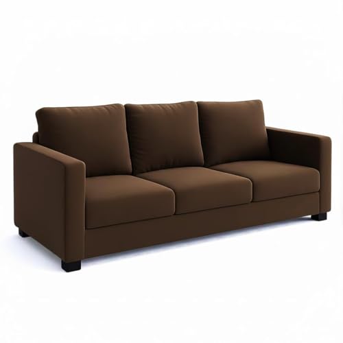 Image of FURNY Haster 5 Seater Fabric 3+1+1 Sofa Set (Dark Brown) Premium Velvet | Durable & Comfortable Ideal for Living Room