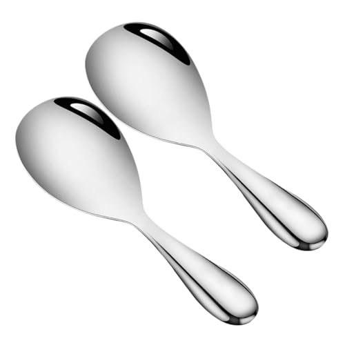 STOBAZA 2-piece Stainless Steel Non-stick Rice Spoon Set Ergonomic Soup Paddle for Rice Cookers Bowls