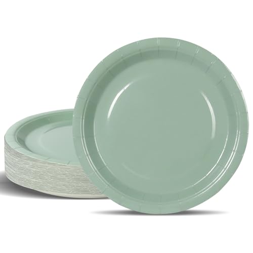 PYAILI Assiettes Jetables de Fête en Carton Vert Herbe - 50 pièces (23 cm)