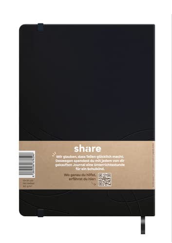 share Journal A5 Blank - Notebook Donates a Lesson for a School Child - Upcycling Apple Shell Notebook - Anthracite/Dark Blue - Image 2