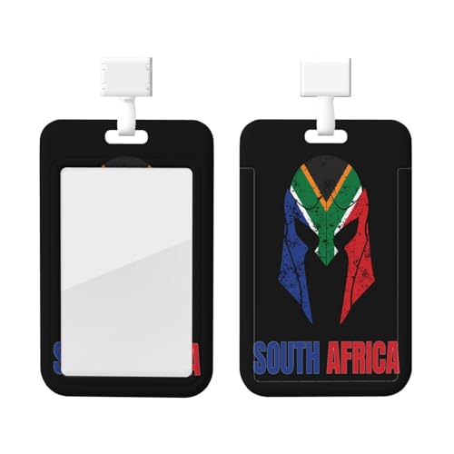 South Africa Flag Helmet Badge Holder ID Card Protector Case Clear Vertical Durable Plastic Cover with Lanyard for Office Work Events
