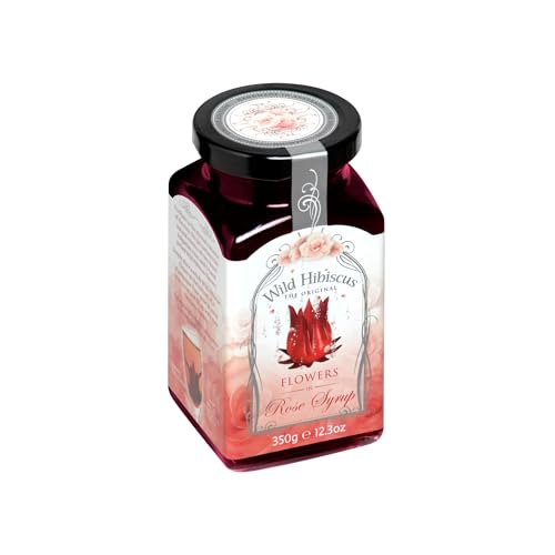 Wild Hibiscus Flowers in Rose Syrup | 12.3 oz Jar | 15 Whole Hibiscus Flowers Infused with Rose-Infused Syrup | Elegant Garnish for Cocktails, Desserts & Gourmet Creations