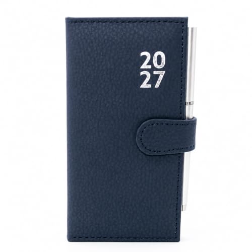 Sixstore 2027 Week to View Slim Diary Soft Leather Feel 16 x 8.5cm Size Journal with Pen Blue