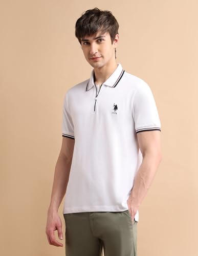 Image of U.S. POLO ASSN. Solid Slim Fit Polo T Shirts for Men - 100% Cotton, Half Sleeve Mens Tshirt - 3XL, White