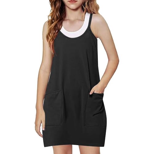 Girls Tennis Dress Workout Mini Dress with Shorts Sleeveless Spaghetti Straps Golf Athletic Dresses for Kids 5-15Y