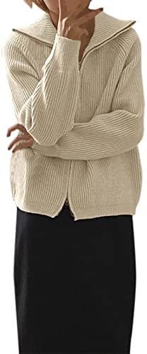 Winter Clothes for Women Jacket Thick Knit Cardigan Zipper Design Lapel Sweater Women White