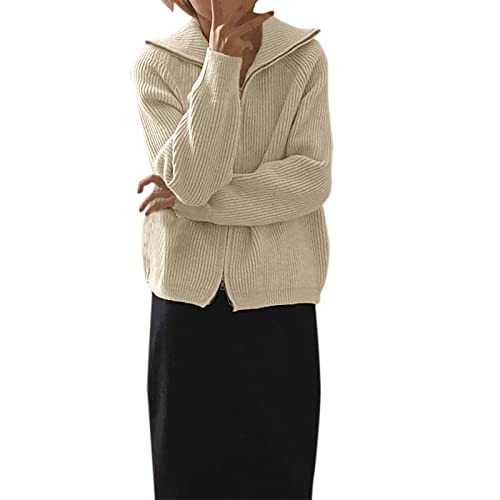 Winter Clothes For Women Jacket Thick Knit Cardigan Zipper Design Lapel Sweater Women White #TOP3