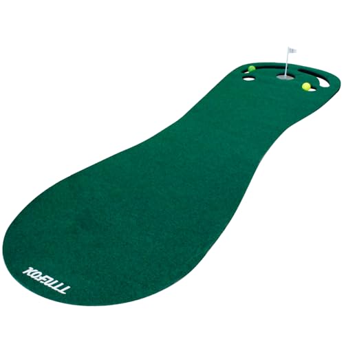 Image of KOFULL Putting Green Mats Set - Indoor /Outdoor Golf Putting Practice or Golf Game with 78 inch x 24 inch Putting Mat, Adjustable Putter, 3 Balls, Training Aid Cup & Flags