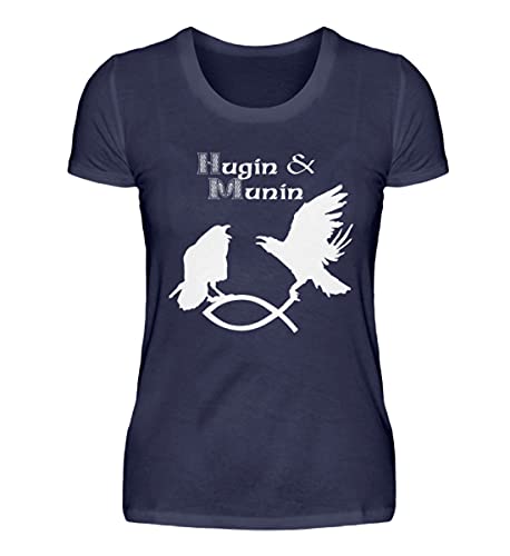 T-shirt bleu marine Hugin & Munin en coton pour femme taille M