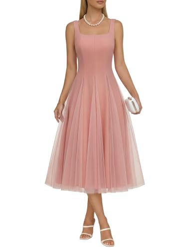 Aupuls A-Line Wedding Guest Dress Red Midi Square Neck Bridesmaid Cruise Dinner Night Gala Dresses G033 Rd L