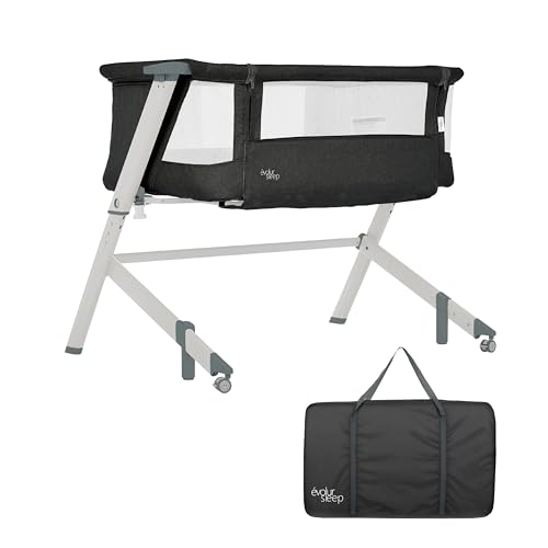 Image of Evolur Stellar Bassinet and Bedside Sleeper, Easy to Fold and Carry, Lightweight and Portable Baby Bassinet, Height Adjustable, Mattress Pad Included, Black