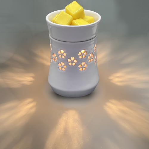 Candle scentsy Wax Warmer for Scented Wax melt Warmer,Electric Fragrance and Oil Burner 2-in-1 Ceramic Wax Melter Candle Warmer as Home Decor for Women mom(White Flower Pattern)