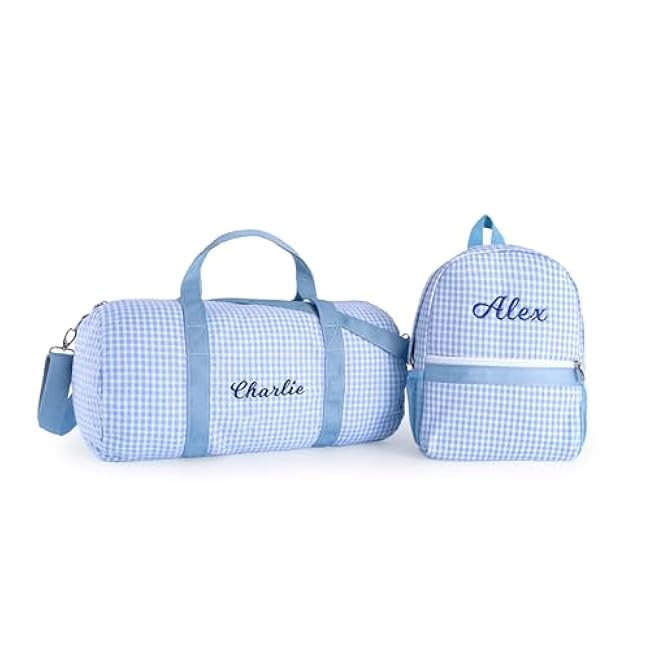 MT WORLD Daycare Backpacks with Lunch Boxes Set,Personalized Checkered Backpacks and Lunchboxes,Travel Daypack with Lunch Bag,Purple Checkered Daypack Lunchbags Set